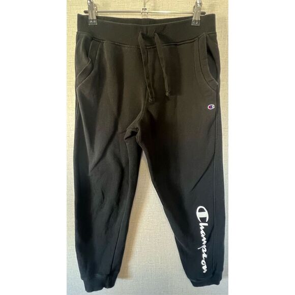 Boys/Kids Champion Black Jogger Style Sweatpants With Logo On Front - Picture 1 of 5